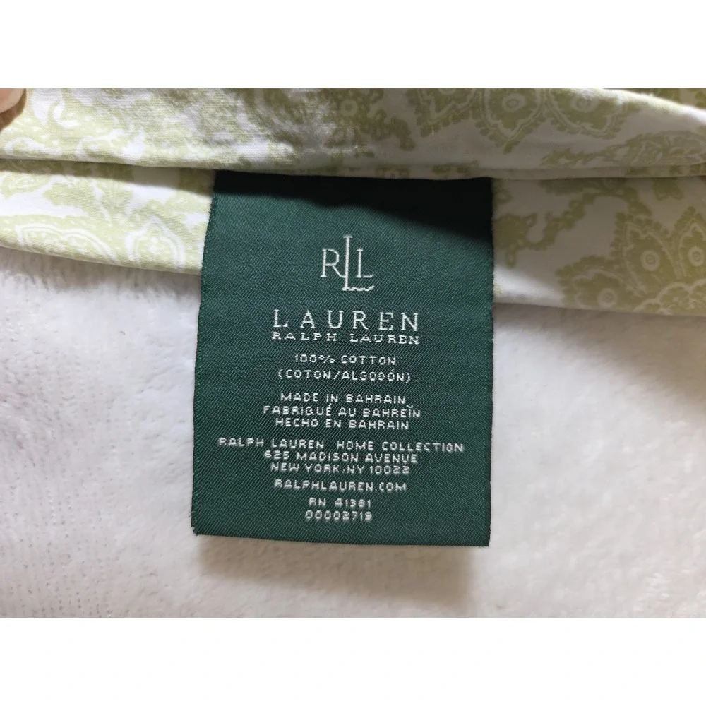 Vtg Lauren Ralph Lauren‎ Jacobean Floral Sage Green 100% Cotton Flat Sheet Queen